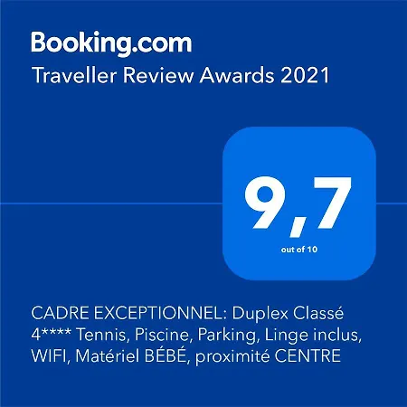 Cadre Exceptionnel: Duplex Classe 4**** Tennis, Piscine, Parking, Linge Inclus, Wifi, Materiel Bebe, Proximite Centre